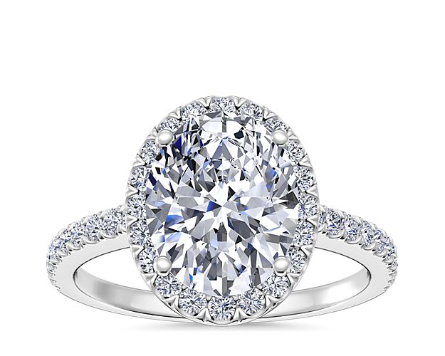 Oval Cut Classic Halo Diamond Engagement Ring in 14k White Gold