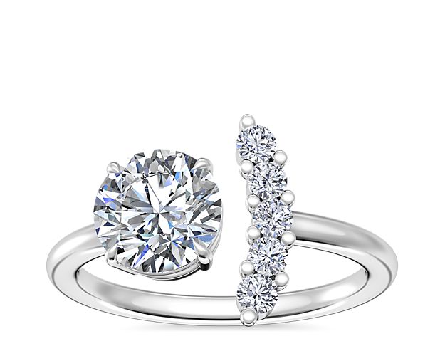 Crescent Pavé Diamond Open Engagement Ring in 14k White Gold (1/10 ct. tw.)
