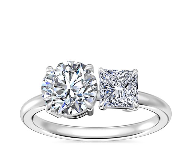 Two Stone Engagement Ring with Princess Cut Diamond in 14k White Gold (1/2 ct. tw.)