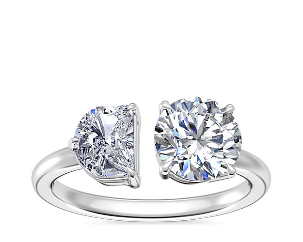 Two Stone Engagement Ring with Half Moon Diamond in 14k White Gold (1/2 ct. tw.)