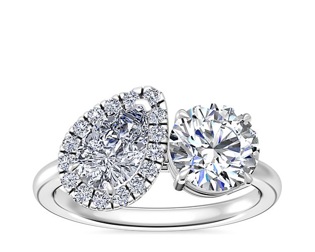 Two Stone Engagement Ring with Pear Shaped Diamond Halo in 14k White Gold (5/8 ct. tw.)