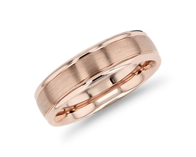 Brushed Inlay Wedding Ring in 18k Rose Gold (6mm)