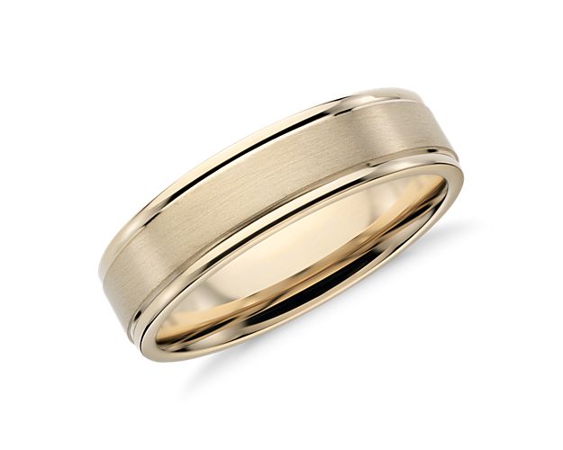Brushed Inlay Wedding Ring in 18k Yellow Gold (6mm)