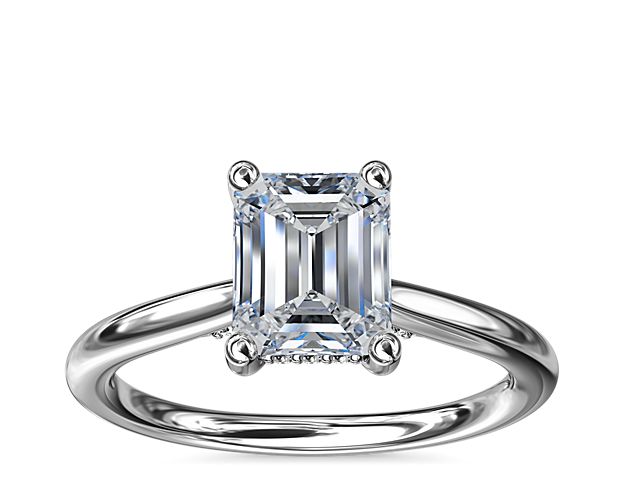 Petite Hidden Halo Solitaire Plus Diamond Engagement Ring in 14k White Gold