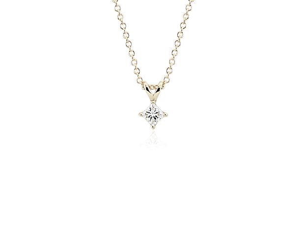 Lab Grown Diamond Princess Cut Solitaire Pendant in 14k Yellow Gold (1/3 ct. tw.)