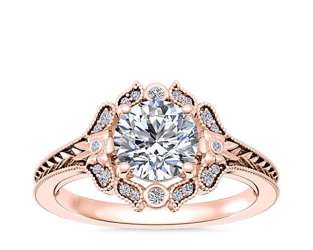 Vintage Floral Engraved Halo in 18k Rose Gold