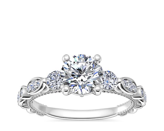 Floral Ellipse Diamond Cathedral Engagement Ring in Platinum (1/3 ct. tw)